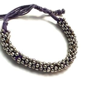 Handmade Adjustable Silver and Purple Beaded Bracelet